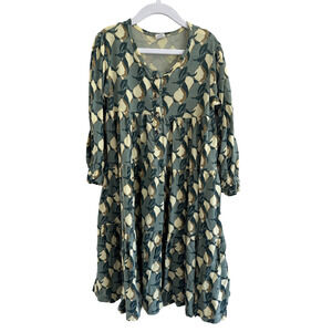Kate Quinn Green Lemon Print Long Sleeve Dress Size 6Y